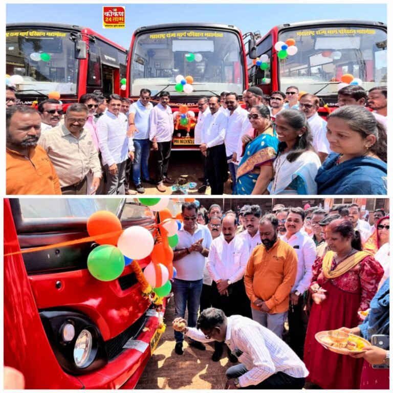 आमदार किरण सामंत यांच्या प्रयत्नातून लांजा बसस्थानकात नव्याने आलेल्या तीन एसटी बसचे लोकार्पण सोहळा लांजा राजापूरचे आमदार किरण सामंत यांच्या हस्ते
